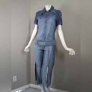 Y2K Anne-X Stretch Denim Jumpsuit – Cropped Slit Leg – Made in Canada